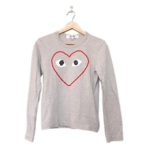 プレイコムデギャルソン PLAY COMMEdesGARCONS 長袖Tシャツ サイズM - ライトグレー×レッド×マルチ レディース クルーネック/ハート 美品拍卖
