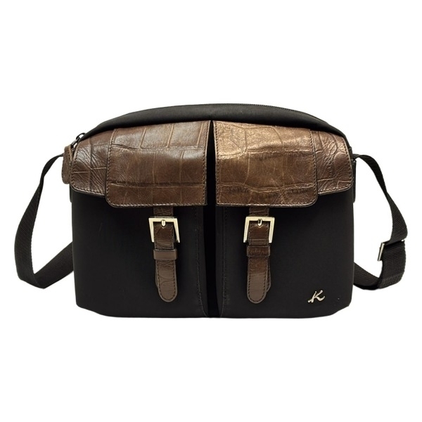 キタムラ Kitamura K2 ショルダーバッグ - レザー 黒×ダークブラウン 型押し加工/斜めがけ バッグ拍卖