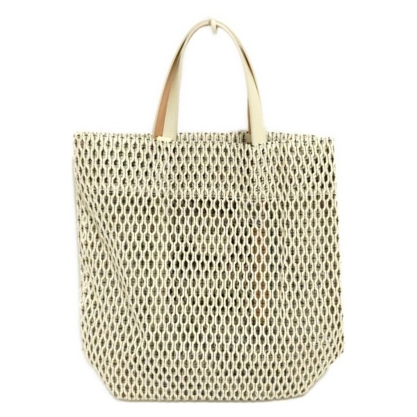 メアリオルターナ MARY AL TERNA トートバッグ - コットン、レザー アイボリー×黒 バッグ拍卖