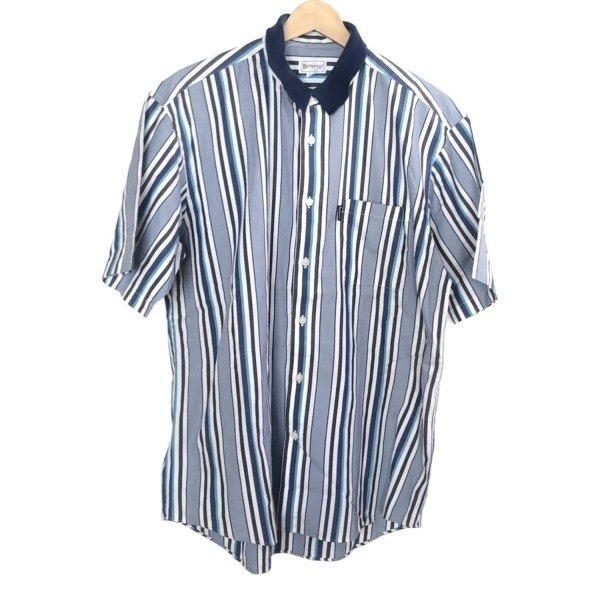バーバリーズ Burberry's 半袖シャツ サイズL - ブルー×白×ダークグレー メンズ ストライプ トップス拍卖