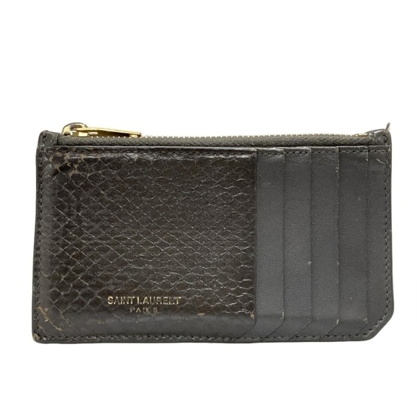 サンローランパリ SAINT LAURENT PARIS カードケース 379278 - レザー カーキ フラグメントケース/コインケース/パイソン型押し 財布拍卖