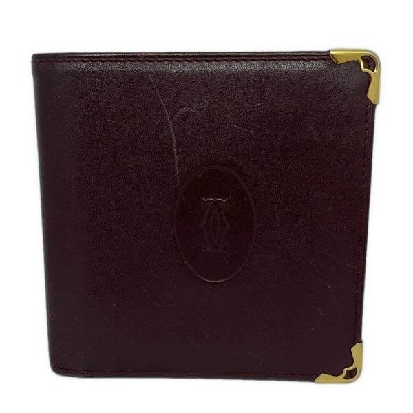 カルティエ Cartier 2つ折り財布/ミニ/コンパクト マストライン レザー ボルドー×ゴールド 財布拍卖