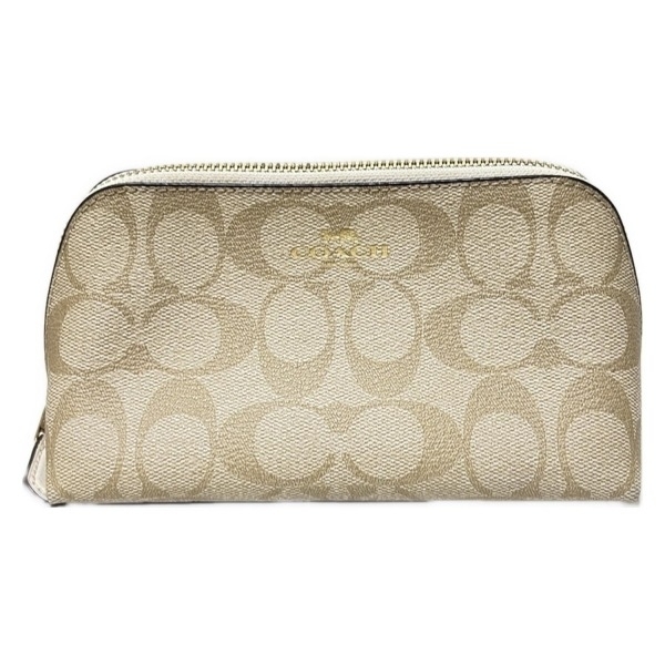 コーチ COACH F53385 シグネチャー柄 カーキ ラウンドファスナー 美品 ポーチ拍卖