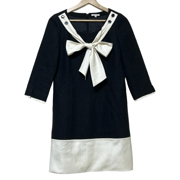 トゥービーシック TO BE CHIC サイズ40 M - 黒×白 レディース 七分袖/ひざ丈/リボン/リボン着脱可 ワンピース拍卖