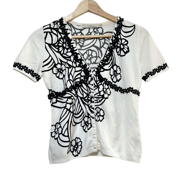 ブルマリン BLUMARINE カーディガン サイズ40 M - アイボリー×黒 レディース 半袖/花柄 トップス拍卖