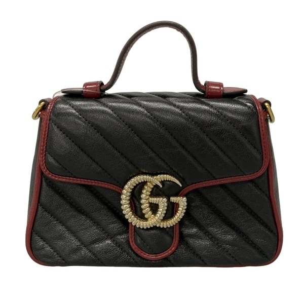 グッチ GUCCI ハンドバッグ 583571 GGマーモント ミニトップハンドルバッグ レザー 黒×レッド バッグ拍卖
