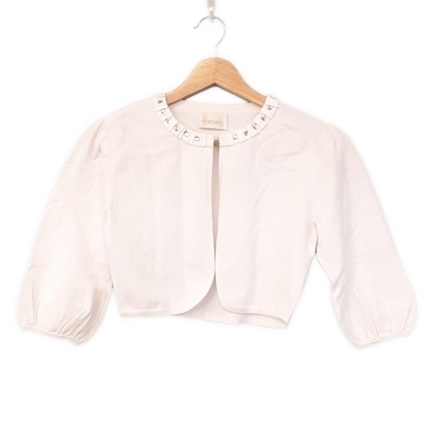 ハロッズ HARRODS カーディガン - 白 レディース 七分袖/ビジュー/ショート丈 美品 トップス拍卖