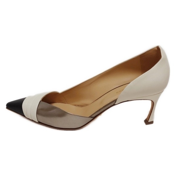 セルジオロッシ sergio rossi パンプス 38 レザー 白×黒×グレー レディース 靴拍卖