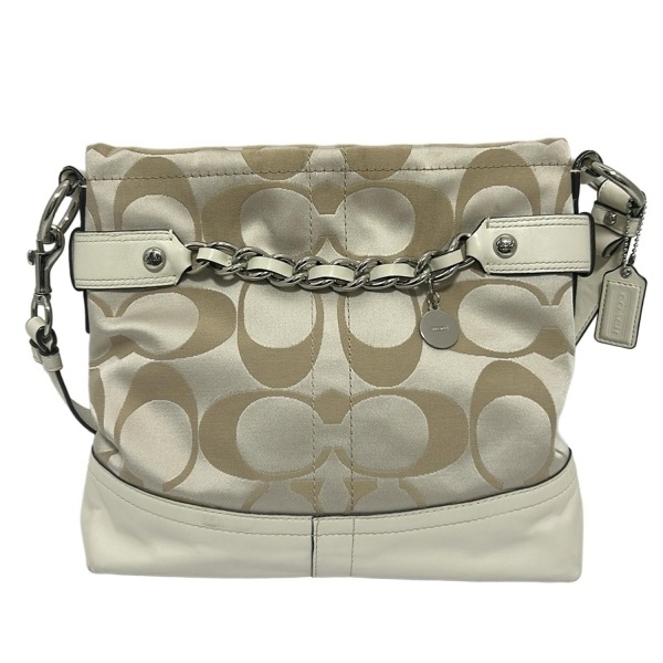 コーチ COACH ショルダーバッグ F18862 サテンチェーンダッフル レザー アイボリー×ベージュ バッグ拍卖