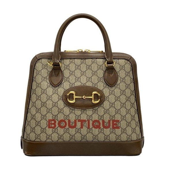 グッチ GUCCI ハンドバッグ 620850 ホースビット 1955 ミディアム トップハンドルバッグ レザー ダークブラウン×ベージュ×レッド バッグ拍卖