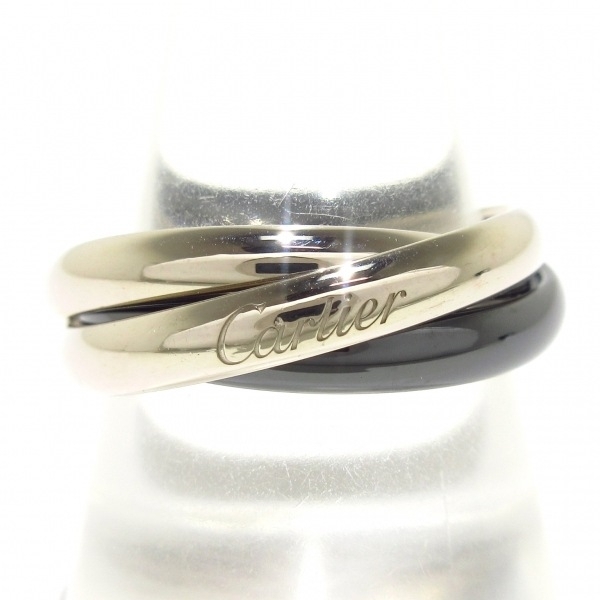 磨き済み■カルティエ Cartier 3連リング 59 トリニティ K18WG×黒 美品 アクセサリー(指)拍卖