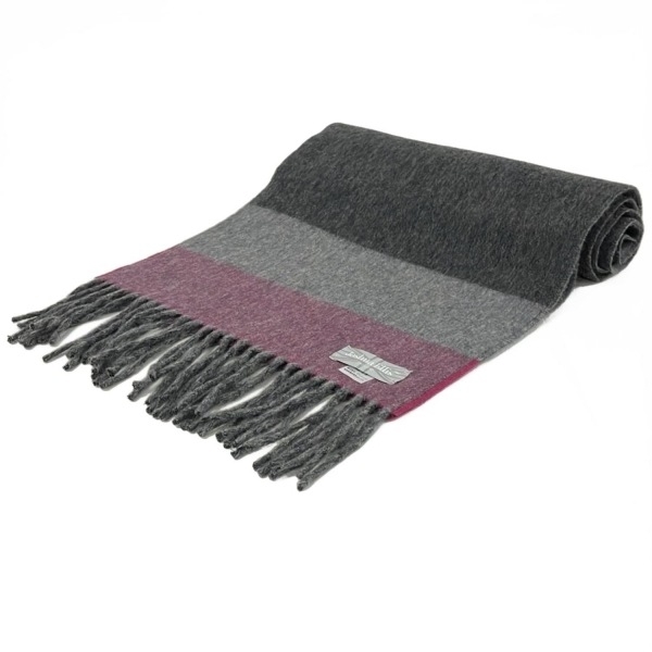 ジョシュアエリス Joshua Ellis - カシミヤ ダークグレー×グレー×ピンクパープル 美品 マフラー拍卖