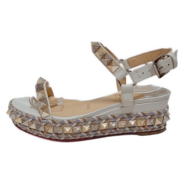 クリスチャンルブタン CHRISTIAN LOUBOUTIN サンダル 34 - レザー 白×ゴールド×マルチ レディース スタッズ/アウトソール張替済 靴拍卖