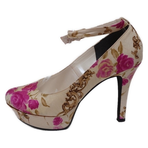 ジーザスディアマンテ JESUS DIAMANTE パンプス L - コットン アイボリー×ライトピンク×マルチ レディース 花柄 靴拍卖
