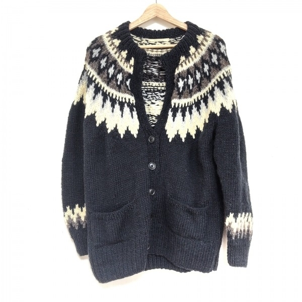 カレンソロジー Curensology カーディガン サイズF - 黒×アイボリー×マルチ レディース 長袖 トップス拍卖