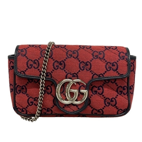 グッチ GUCCI ショルダーバッグ 661332 GGマーモント レザー レッド×ダークネイビー チェーンショルダー/ミニバッグ/ Limited Edition拍卖