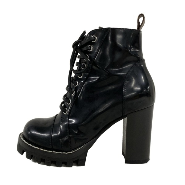 ルイヴィトン LOUIS VUITTON ショートブーツ 35 1/2 スタートレイルライン レザー 黒×モノグラム・キャンバス レディース レースアップ 靴拍卖