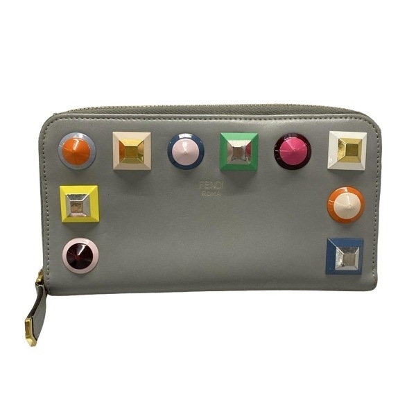 フェンディ FENDI 長財布 8M0299 ジップ アラウンド ウォレット レザー アイボリー×マルチ ラウンドファスナー/マルチスタッズ 財布拍卖