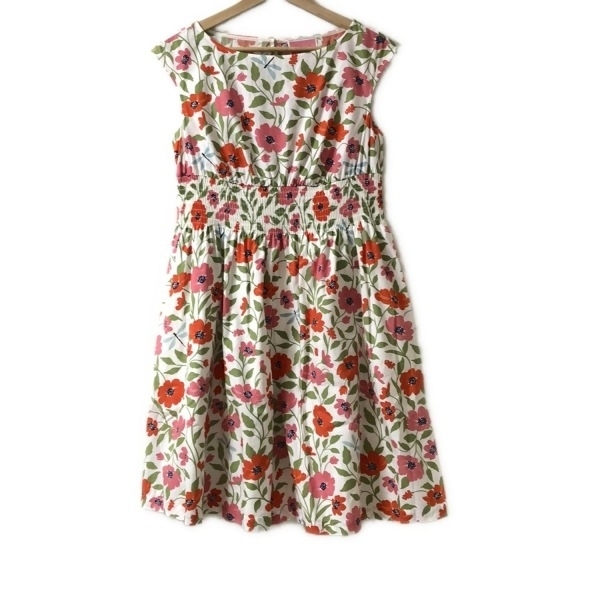 ケイトスペード Kate spade サイズ0 XS - 白×ピンク×マルチ レディース クルーネック/半袖/ひざ丈/花柄 美品 ワンピース拍卖