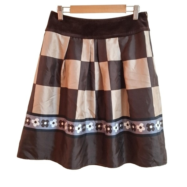 エムズグレイシー M'S GRACY スカート サイズ40 M - ダークブラウン×ベージュ×マルチ レディース ひざ丈/チェック柄/花柄 ボトムス拍卖