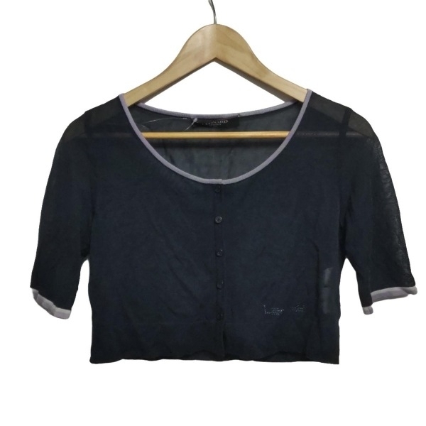 レオナール LEONARD カーディガン サイズM - ダークネイビー×ライトパープル レディース 半袖/ラインストーン トップス拍卖