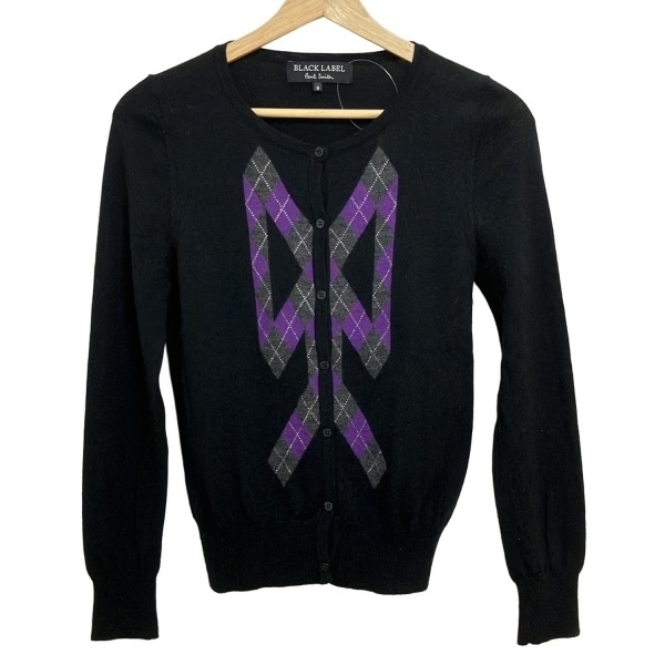 ブラックレーベルポールスミス BLACK LABEL Paul Smith カーディガン サイズM - 黒×ダークグレー×パープル レディース 長袖/アーガイル拍卖