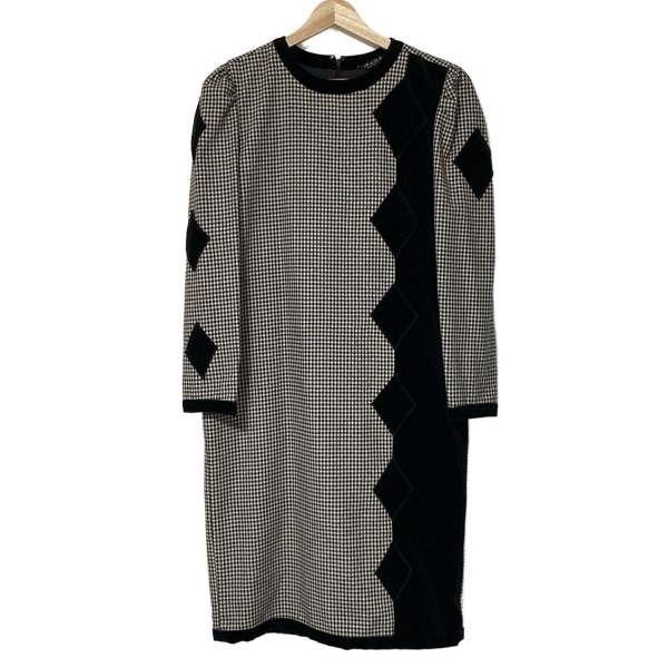イタリヤ 伊太利屋/GKITALIYA サイズ7A2 - 黒×白 レディース 長袖/ひざ丈/千鳥格子柄/トランプのダイヤ ワンピース拍卖