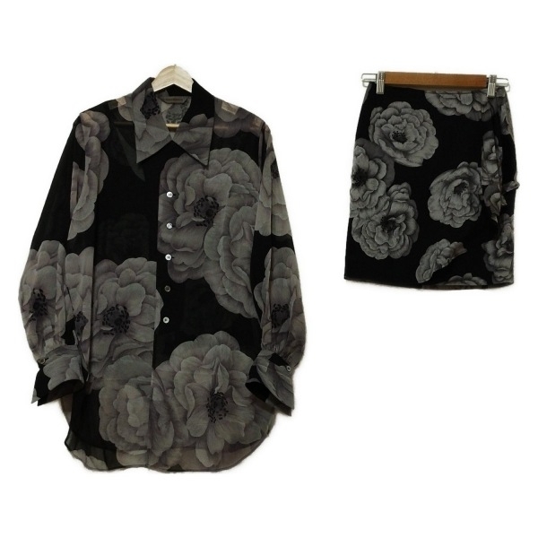 ピンキー&ダイアン Pinky&Dianne スカートセットアップ - 黒×ライトパープル レディース 花柄/3点セット 美品 レディーススーツ拍卖