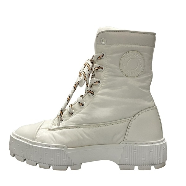 エルメス HERMES ショートブーツ 35 1/2 フレッシュ レザー 白 レディース レースアップ 美品 靴拍卖