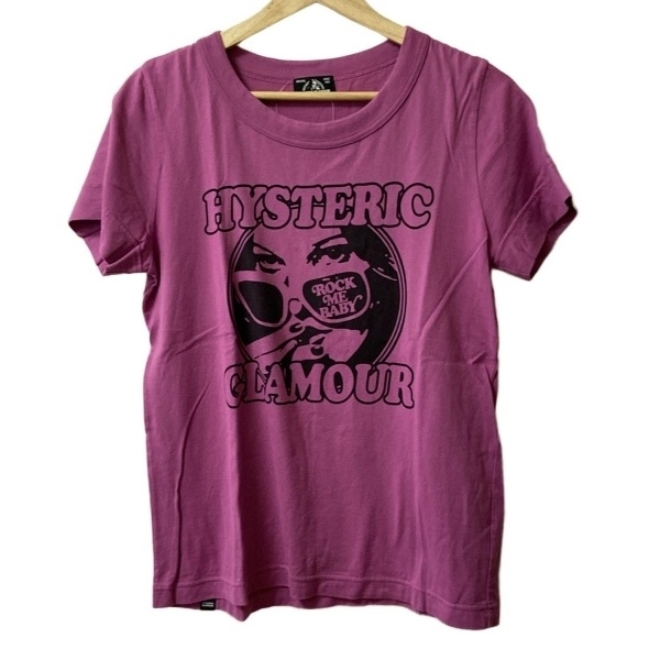 ヒステリックグラマー HYSTERIC GLAMOUR 半袖Tシャツ サイズF - パープルピンク×黒 レディース クルーネック トップス拍卖