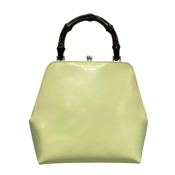 ジルサンダー JILSANDER ハンドバッグ ゴジスクエアスモールバンブー レザー ライトグリーン×ダークブラウン 美品 バッグ拍卖