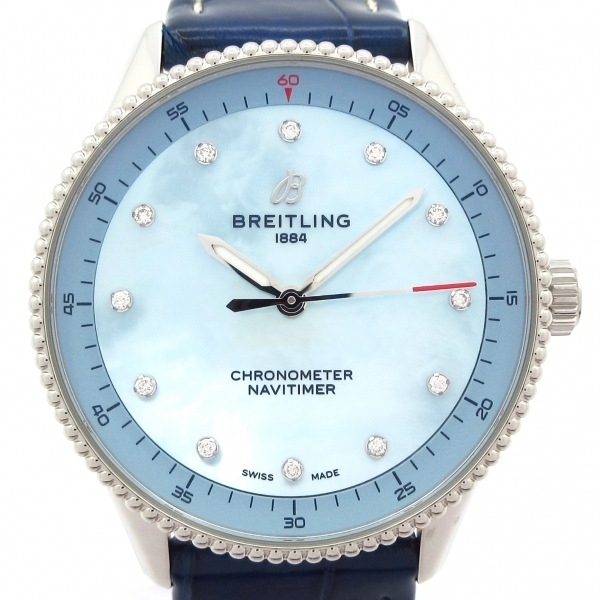 BREITLING(ブライトリング) 腕時計■美品 ナビタイマー32 A77320 レディース SS/革ベルト/ダイヤインデックス/シェル文字盤 ブルーシェル拍卖