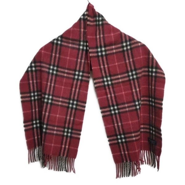 バーバリーロンドン Burberry LONDON - カシミヤ レッド×ボルドー チェック柄 マフラー拍卖