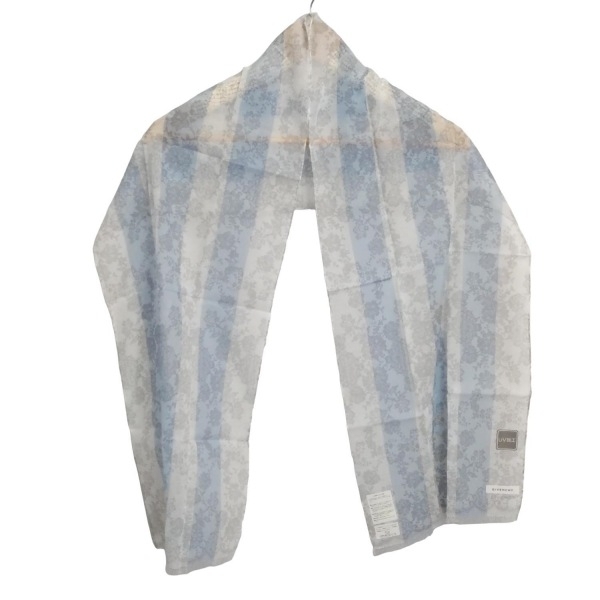 ジバンシー GIVENCHY ストール(ショール) - コットン 白×ライトブルー×マルチ シースルー 新品同様 マフラー拍卖