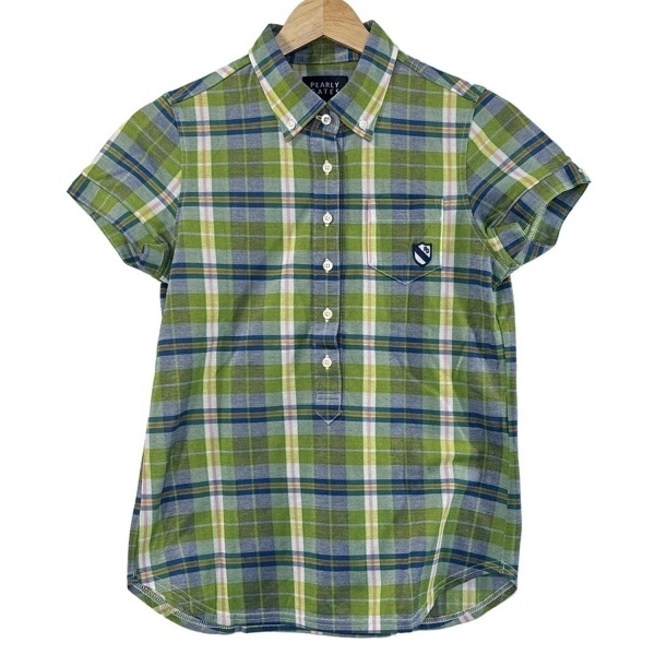 パーリーゲイツ PEARLY GATES 半袖ポロシャツ サイズ0 XS - イエローグリーン×ネイビー×マルチ レディース チェック柄 美品 トップス拍卖