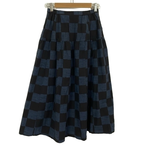 ギエモン 儀右エ門 GIEMON ロングスカート - 黒×ネイビー レディース チェック柄 美品 ボトムス拍卖