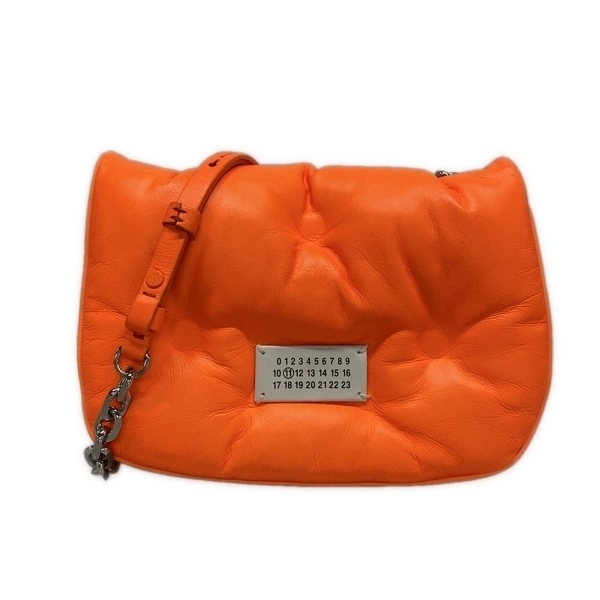 メゾンマルジェラ Maison Margiela ショルダーバッグ S56WG0181 グラムスラム ミニフラップ レザー オレンジ チェーンショルダー 美品拍卖