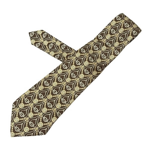 エルメス HERMES - シルク ブラウン×イエロー メンズ Hロゴ/総柄/馬具 ネクタイ拍卖