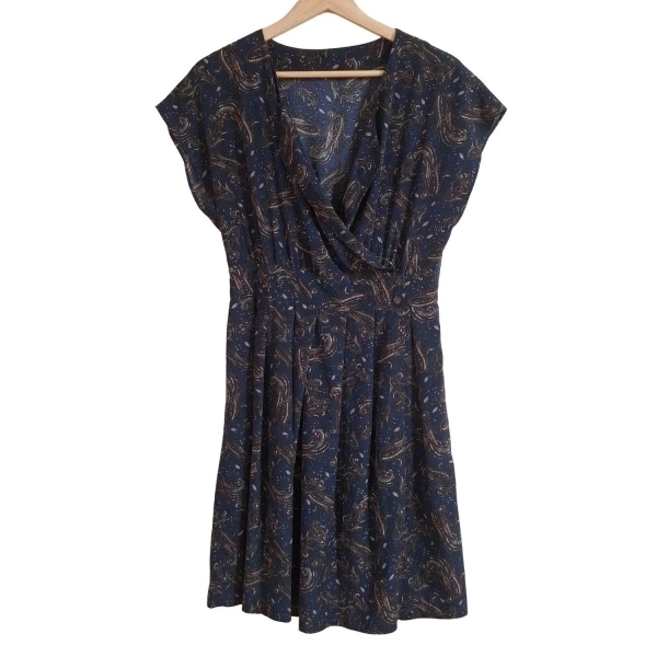 ロイスクレヨン Lois CRAYON サイズM ネイビー×ブラウン×マルチ レディース ワンピース拍卖