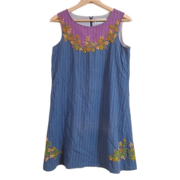 ホコモモラ JOCOMOMOLA サイズ40 XL - ネイビー×パープル×マルチ レディース クルーネック/ノースリーブ/ひざ丈/刺繍 ワンピース拍卖