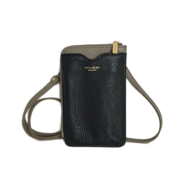 ヴィオラドーロ VIOLAd'ORO ショルダーバッグ - レザー ベージュ×黒 スマホポシェット 美品 バッグ拍卖