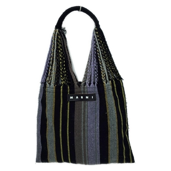 マルニ MARNI トートバッグ - ウール 黒×ライトパープル×マルチ ストライプ バッグ拍卖