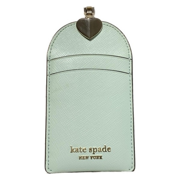 ケイトスペード Kate spade パスケース PWR00290 スペンサー ランヤード レザー ライトブルー×シルバー スペード 財布拍卖