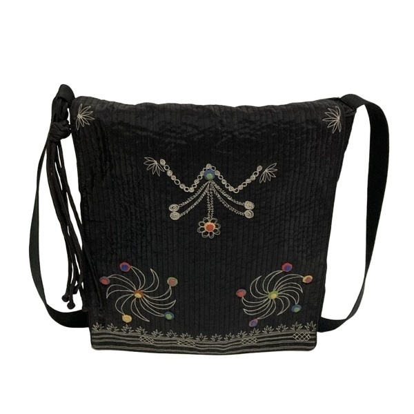 タマシャ TAMASHA ショルダーバッグ - 黒×アイボリー×マルチ 刺繍 バッグ拍卖