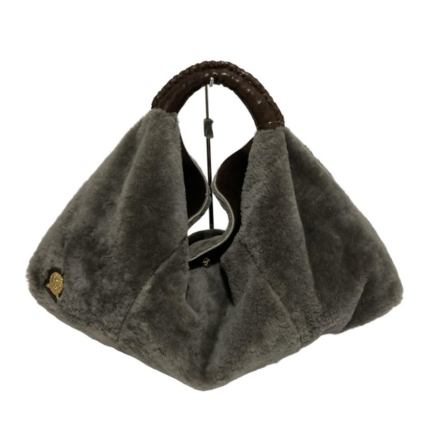アクセソワ Accessoires ショルダーバッグ - レザー、ムートン グレー×ダークブラウン バッグ拍卖