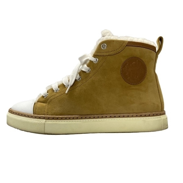 エルメス HERMES スニーカー 37 1/2 ジミー レザー、ムートン ライトブラウン×白 レディース ハイカット 靴拍卖