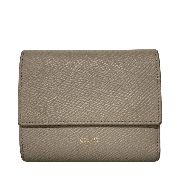 セリーヌ CELINE 3つ折り財布/ミニ/コンパクト スモールトリフォールドウォレット レザー グレーベージュ 財布拍卖