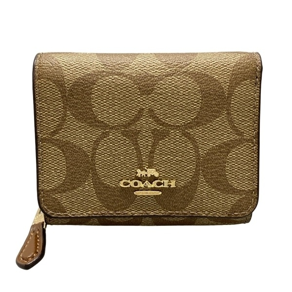 コーチ COACH 3つ折り財布/ミニ/コンパクト シグネチャー柄 ライトブラウン×ブラウン 財布拍卖