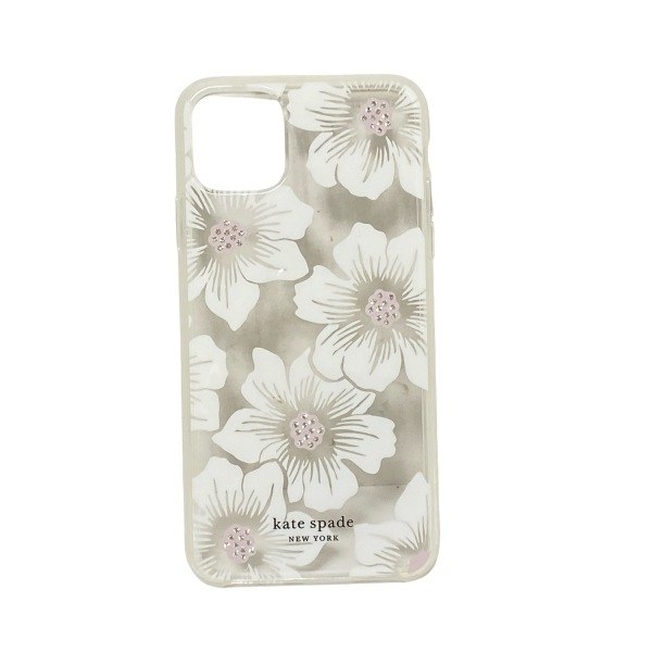 ケイトスペード Kate spade 携帯電話ケース/スマホカバー - クリア×白×ライトピンク iPhoneケース/花柄/ラインストーン/iPhone11ProMax拍卖