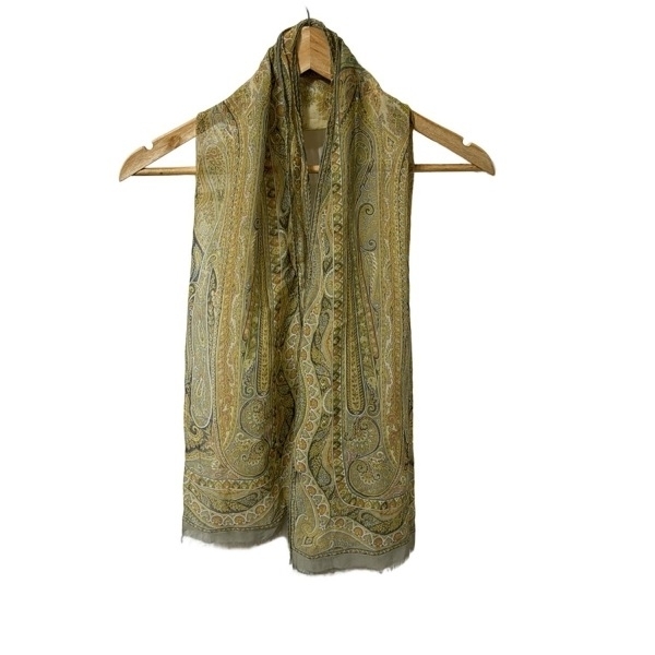 エトロ ETRO ストール(ショール) - シルク イエロー×カーキ×マルチ ペイズリー柄 美品 マフラー拍卖
